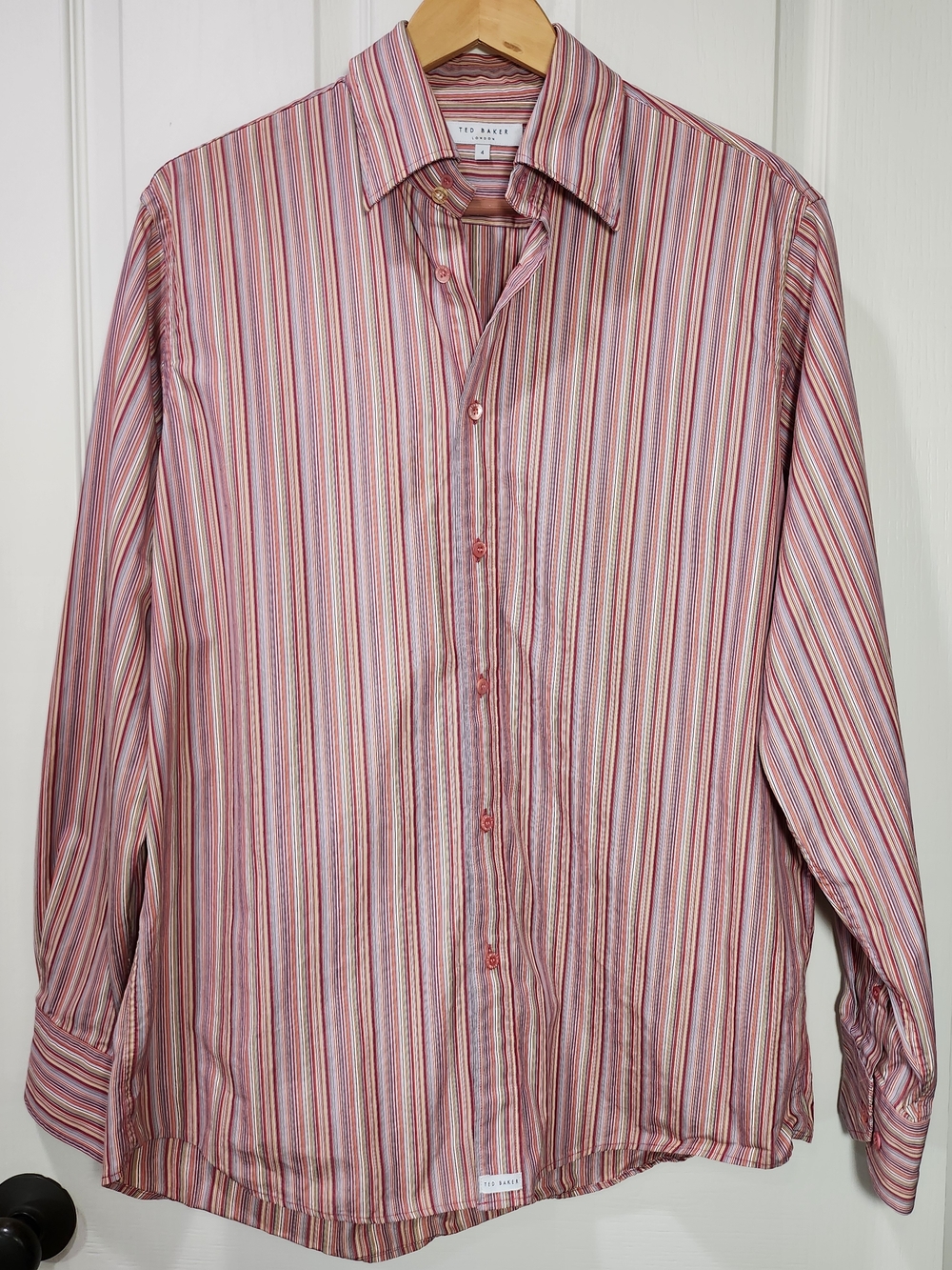 Ted Baker London Mens Multi Stripe Long Sleeve Button Down Shirt Size 4 Large